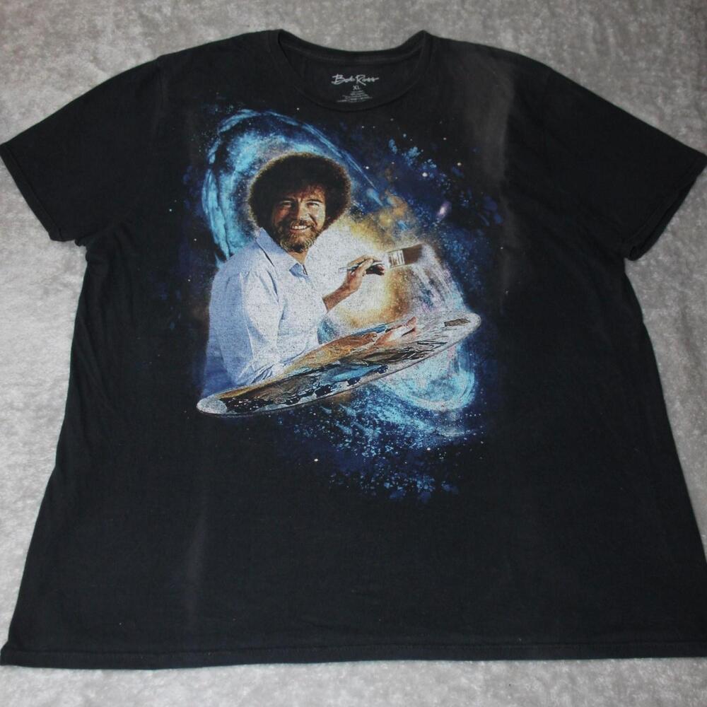 Bob Ross Shirt Mens XL Black Short Sleeve Graphic Crewneck Tagless Cotton